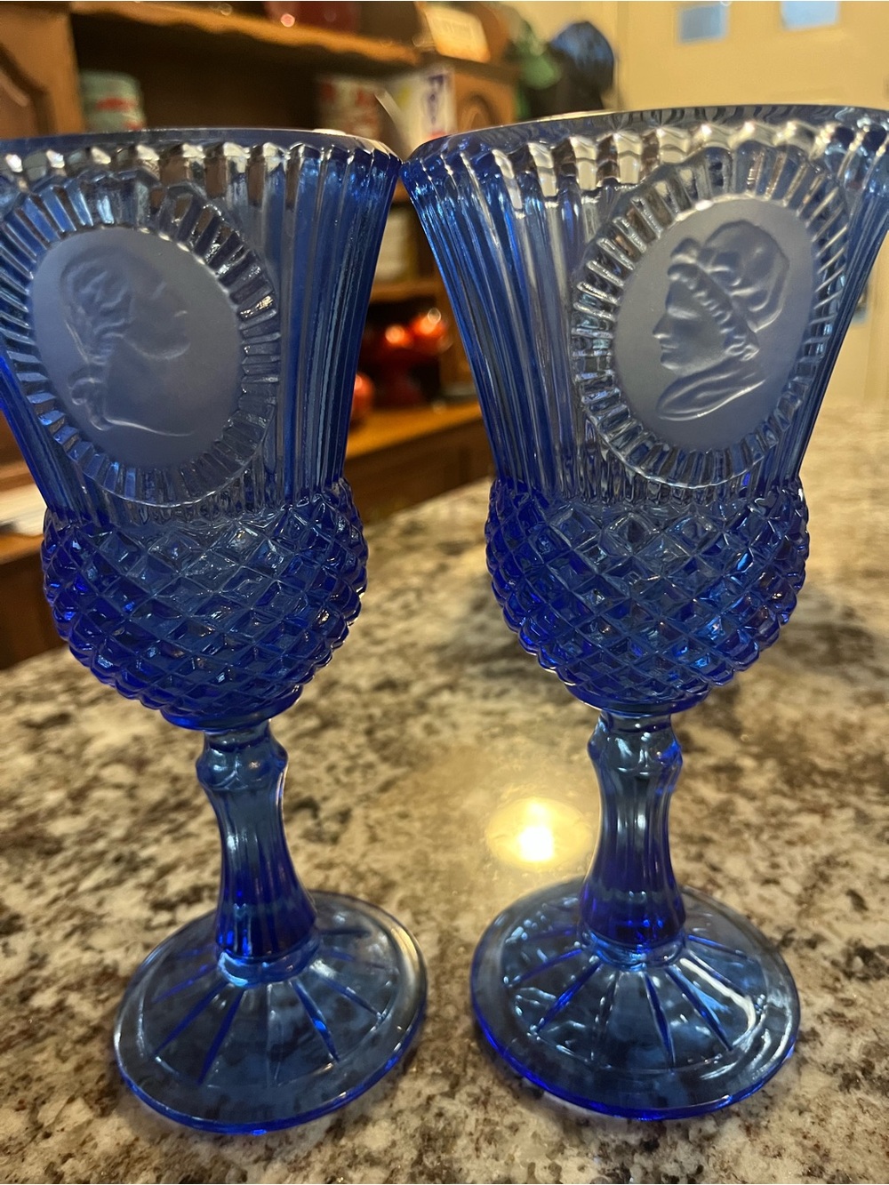 Avon Cobalt Blue Vintage Goblets Set 10 George and Martha Washington Americana